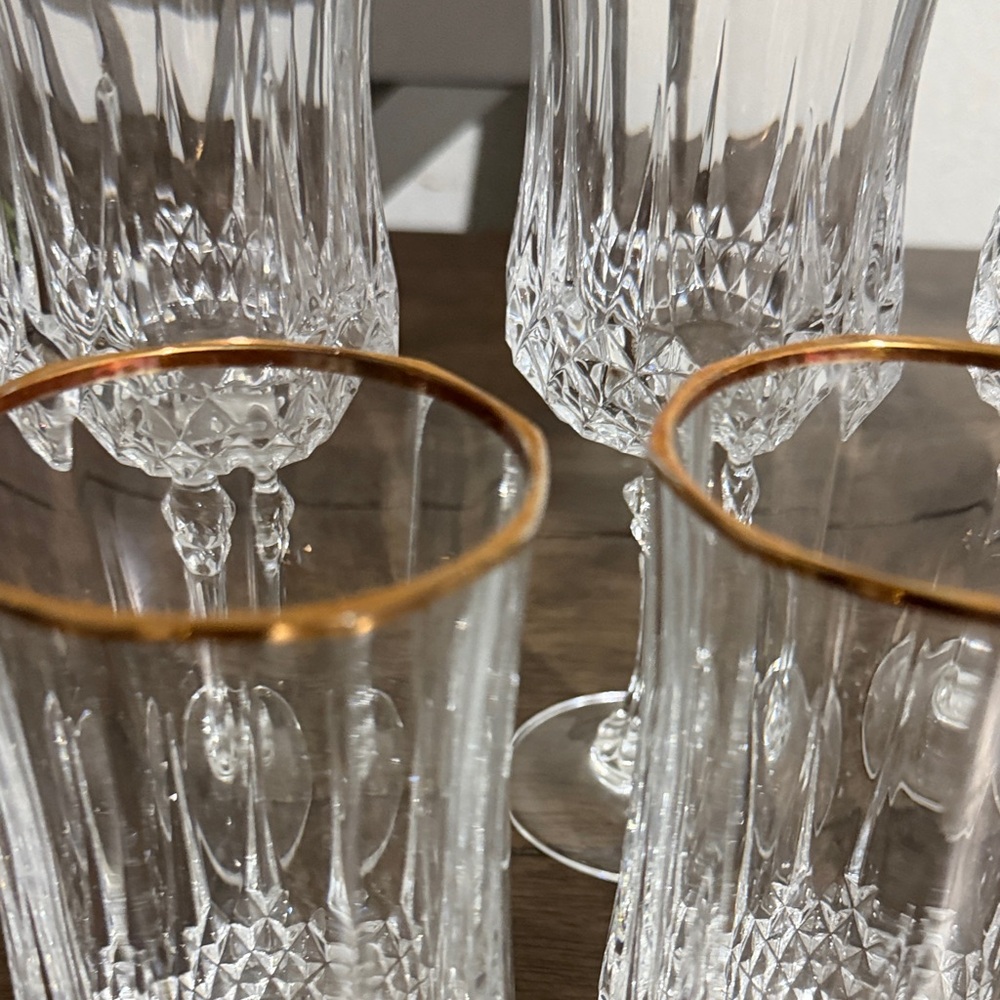 Vintage Cristal d’Arques France 24% Lead Crystal Glasses with Gold Rim – Set of - Picture 2 of 11